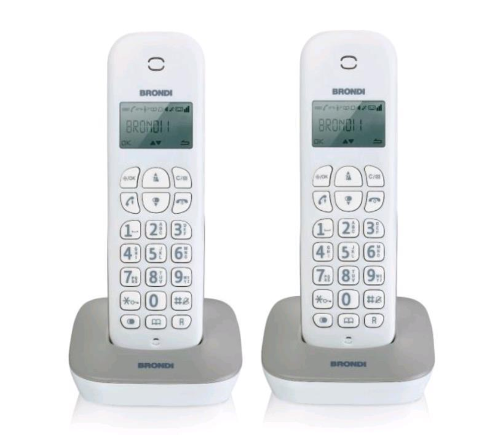 BRONDI GALA TWIN TELEFONO 2 CORDLESS DECT RUBRICA ID CHIAMATE SVEGLIA 7H AUTONOMIA COLORE BIANCO/GRIGIO